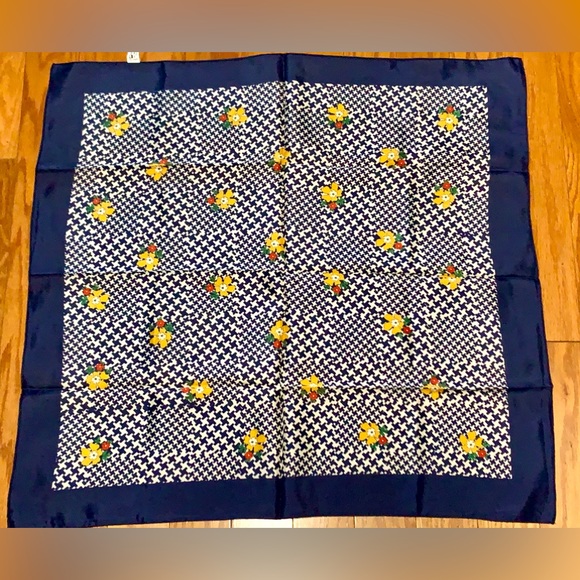 Vintage Water Repellent Acetate Floral Houndstooth HENRYSON ALL WEATHER SCARF - Picture 8 of 15